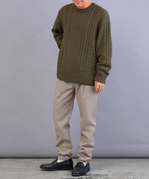 ケーブルクルーニット | ニット クルーネック セーター メンズ 洗える ニットセーター ウォッシャブル トップス 黒 白 秋 秋服 秋物 冬 冬服 冬物 春 春服 春物